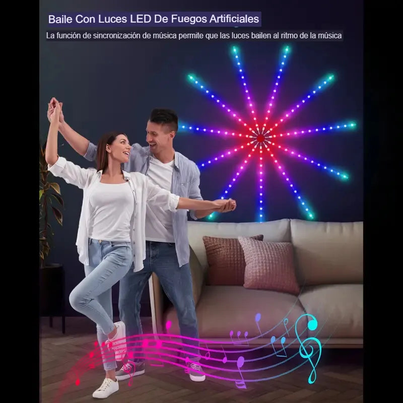 🔥 FireGlow™ – Luces LED Inteligentes con Sensor Musical y Efecto Fuegos Artificiales